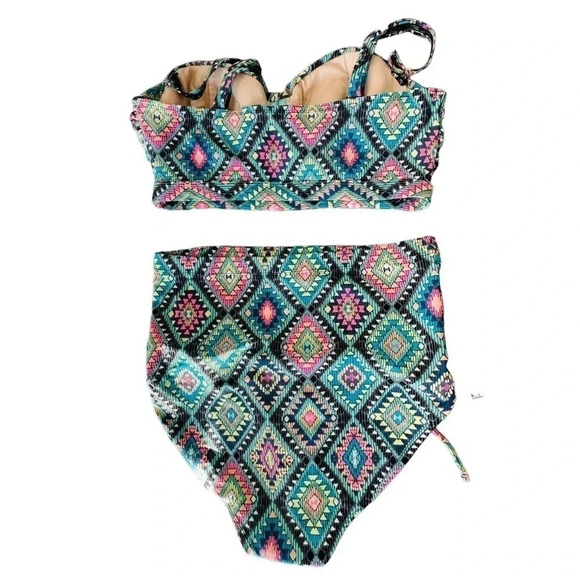 Forever 21 XL/1X multi color boho print high waist bikini bottoms + matching top - Picture 2 of 9